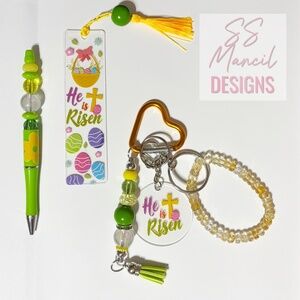 He Is Risen Religious Easter Keychain, Bookmark, and Beaded Pen Set Handmade